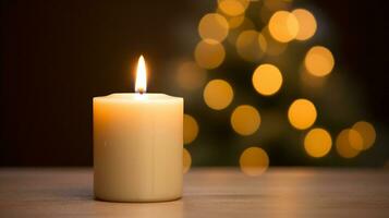 ai generative Close up of festive christmas candle with smooth bokeh background photo