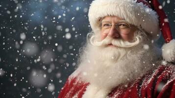 ai generative Close up portrait of santa clause with white beard and snow falling photo