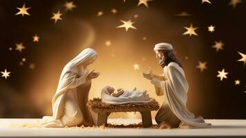 ai generativo Navidad iluminado por las estrellas natividad escena diorama retratar el historia de Jesús nacimiento foto