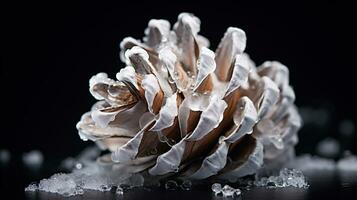 ai generative Close up shot of a frosty pine cone with ice photo