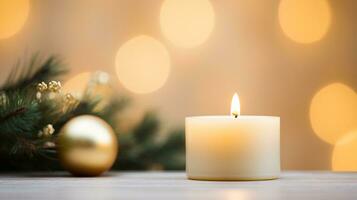 ai generative Close up of festive christmas candle with smooth bokeh background photo