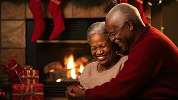 ai generative Couples of different ethnicity, gender and orientation, exchanging christmas gifts in warm decorated home photo