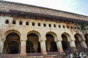 Beautiful view of Orchha Palace Fort, Raja Mahal and chaturbhuj temple from jahangir mahal, Orchha, Madhya Pradesh, Jahangir Mahal Orchha Fort in Orchha, Madhya Pradesh, Indian archaeological sites photo