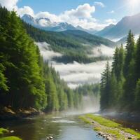 maravilloso naturaleza cielo selva niebla selva ai generar foto