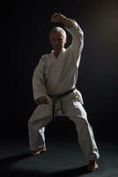 Senior man practicing karate photo