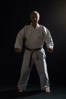 Senior man practicing karate photo