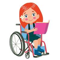 little kid sit on wheelchair and feel happy vector