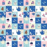 Abstract Christmas geometric seamless pattern. Mosaic background with holiday symbols. Modern design vector illustration, flat style.