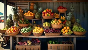 ai generado frescura de verano frutas en un bol, un sano gastrónomo postre generado por ai foto