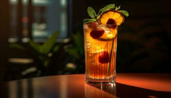 AI generated Lemonade, citrus fruit, mint leaf, ice, refreshing summer drink generated by AI photo