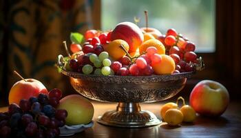 AI generated Freshness of summer berries on a wooden table, a gourmet delight generated by AI photo