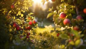 AI generated Freshness of autumn, orange pumpkin on tree, nature vibrant colors generated by AI photo