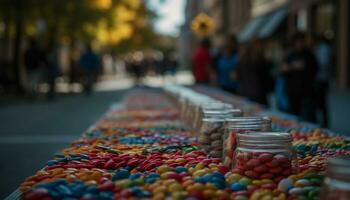 AI generated Outdoor market vendor selling fresh multi colored fruits generated by AI photo