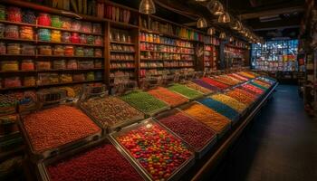 ai generado al aire libre mercado vendedor de venta Fresco multi de colores frutas generado por ai foto