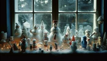 AI generated Family celebrating Christmas with decorated tree and candlelight generated by AI photo