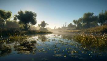AI generated Tranquil sunset over arid mountains, dusty footpath leads west generated by AI photo