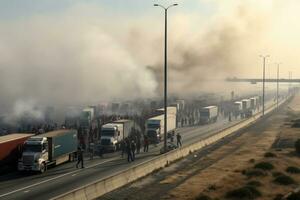 AI generated Truck drivers strike at government border photo