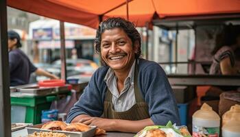 ai generado Fresco hecho en casa taco en un plato con A la parrilla carne y vegetales generado por ai foto