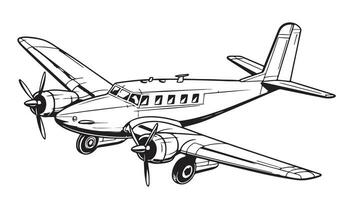 Hand drawn retro airplane. Realistic vintage plane isolated. Engraved style vector illustration.