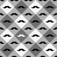 Seamless vector pattern with black curly vintage retro gentleman's mustache on a checkered background.