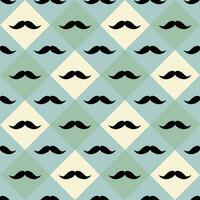 Seamless vector pattern with black curly vintage retro gentleman's mustache on a checkered background.