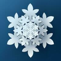 Vector white christmas paper cut 3d snowflake with shadow on blue colored background. Winter design elements for presentation, banner, cover, web, flyer, card, sale, poster, slide and social media.