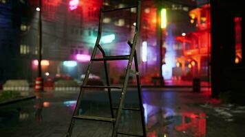 A ladder sitting in the middle of a street at night video