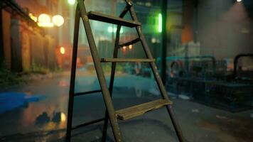 A ladder leaning against a wall in the rain video