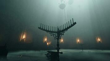 A foggy room with a captivating metal structure in the center video