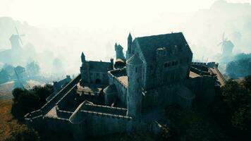 Aerial view of medieval castle with inner and outer courtyard video