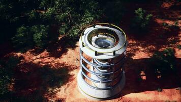 un' futuristico bicchiere serra Torre nel il mezzo di il deserto video