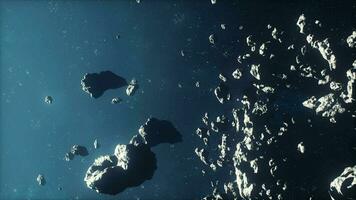 dangerous asteroid field stretching across a misty nebula video