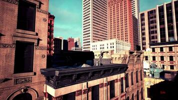 capturing the tops of skyscrapers at dusk in a bustling metropolis video