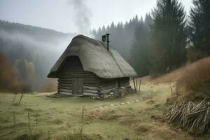 Suburban house on foggy hill. Generate ai photo