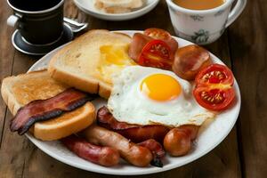 Morning traditional English breakfast plate. Generate ai photo