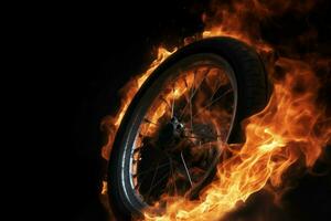 rueda en fuego llamas generar ai foto