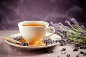 Lavender tea sweetener hot cup. Generate Ai photo