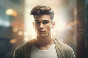 Young man with exceptional superpowers. Generate ai photo
