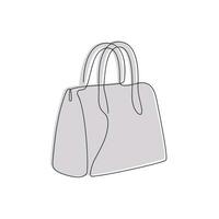 Woman's bag drawn in one continuous line in color. One line drawing, minimalism. Vector illustration.