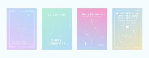 Y2K inspired gradient cute nostalgic holiday greeting card design, social media background, vector concept design, Merry Christmas and Happy New Year text layout