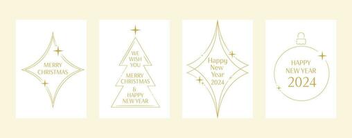 Modern minimalist elegant holiday greetings vector design, Merry Christmas and Happy New Year greeting cards, illustration concept background