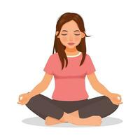 Young woman practicing yoga meditation in lotus position vector