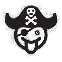 Smiling emoticon graffiti wearing a pirate hat with black spray paint vector