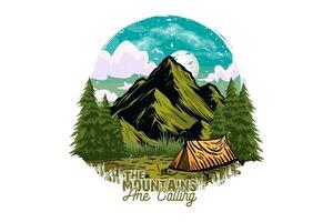 el montañas son vocación cámping t camisa diseño vector