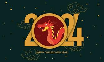 Happy New Year 2024 With Red Dragon And Green Background vector