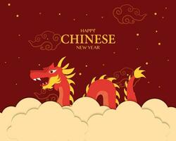 Happy Chinese New Year 2024 Year Of Dragon Design With Dragon And Cloud vector