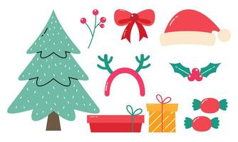 Cute Hand Drawn Colorful Christmas Doodles,  Set of Christmas Elements Collection in Doodle Style vector