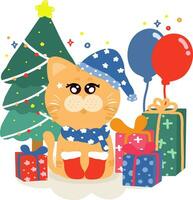 Navidad y nuevo año, linda gato con regalos en Navidad tema, vector ilustración