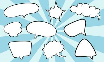 Collection of empty comic speech bubbles on retro background. Hand drawn retro cartoon stickers. Pop art style. Vector illustration.