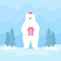 Cute polar bear holding gift box, Merry Christmas and Happy New Year vector